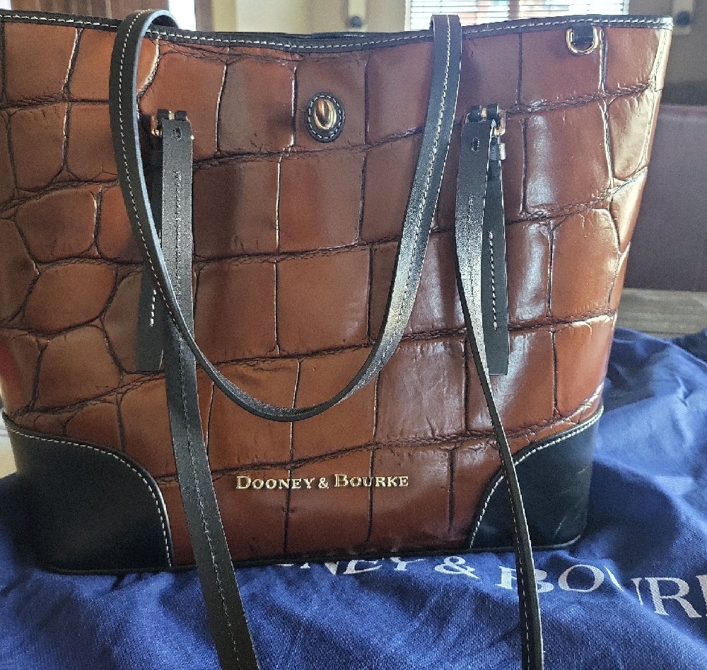 Dooney & Bourke Croc-Embossed Cognac and Black Dover Tote - Picture 9 of 13